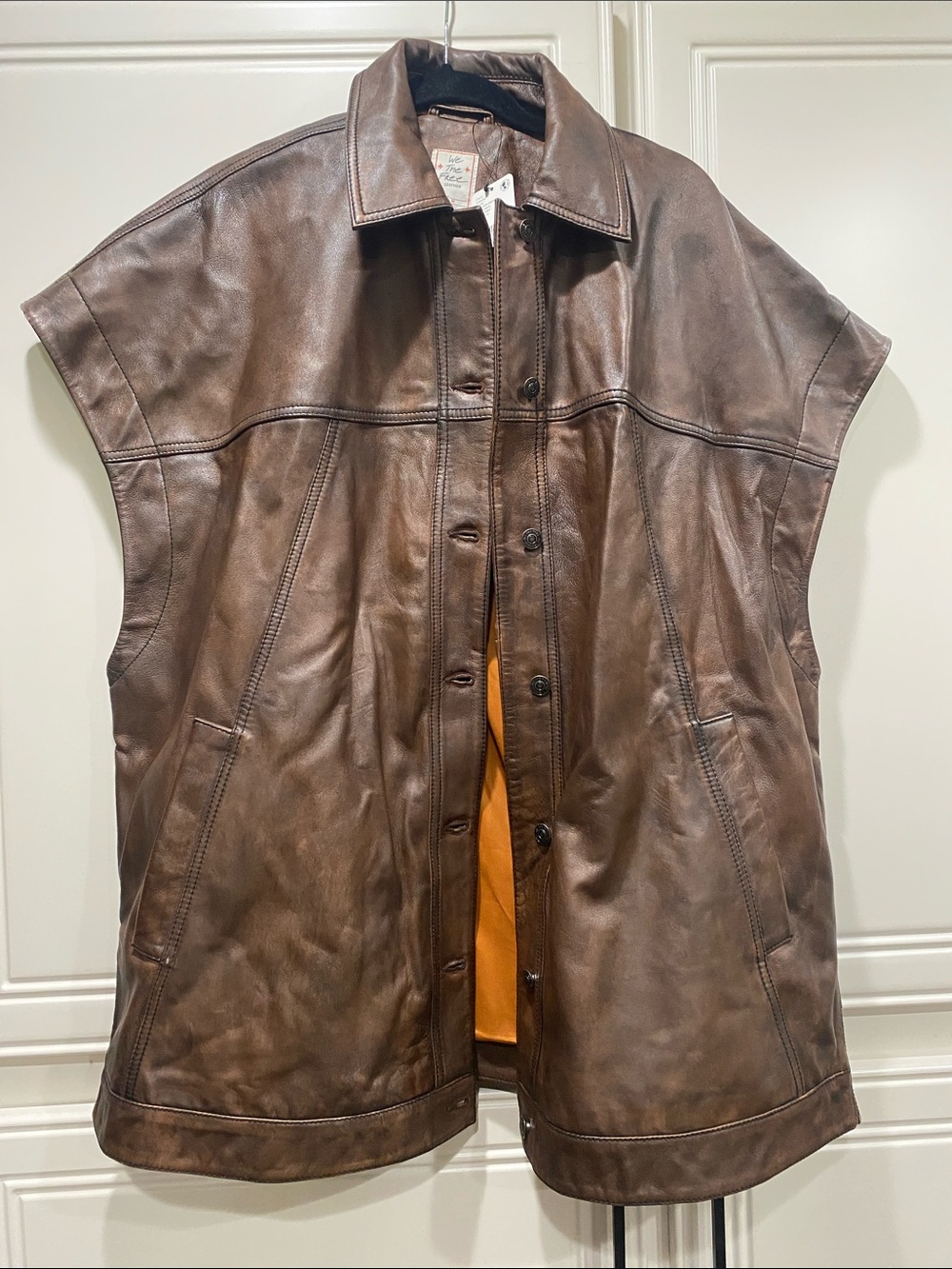 NWT free people brown leather oversized rancho vest
